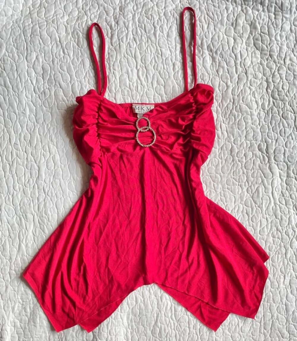 MKM Designs Red Fairy Top with Rhinestone Ring Detail